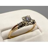 Ladies 14ct gold diamond ring. Comprising of 3 round brilliant cut diamonds, size L 2g