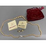 Isle of Wight 3 piece Pearl set comprising of necklace & pair of earrings with original pouch &