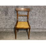 Mahogany bedroom chair with wicker seat & brass inlay