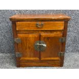 Oriental style hardwood & metal lined miniature cupboard with metal pin