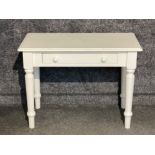 Painted white single drawer side table, 90x49.5cm, height 67cm