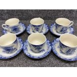 Set of 6 blue and white breakfast cups & saucers by Twining's of London