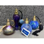 4 x coloured glass perfume bottles including Caithness & Royal Brieley