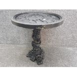 Japanese Asian resin hand carved circular topped Occasional table with dragon, Foo dog, crane & nude
