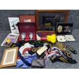 Box of mixed Collectables, mostly military related, including Ash trays, compass, vesta case etc