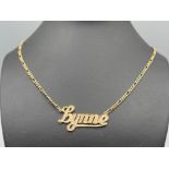 18ct gold diamond name ‘Lynne’ pendant and chain. Lynne set with 54 round brilliant cut diamonds