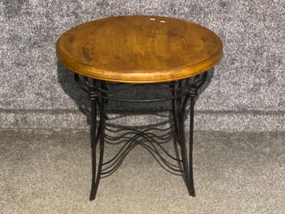 Cast iron based pub table with circular solid wood top