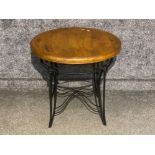 Cast iron based pub table with circular solid wood top