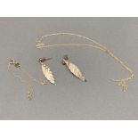 A pair of 9ct tri coloured gold earrings in the form of leaves .8g and a 9ct yellow gold chain (