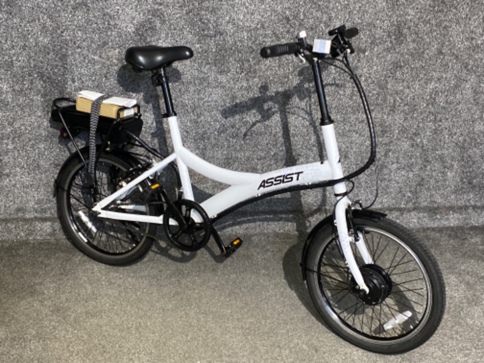 Electric Assist hybrid bike in white, in full working condition with charger & keys, excellent