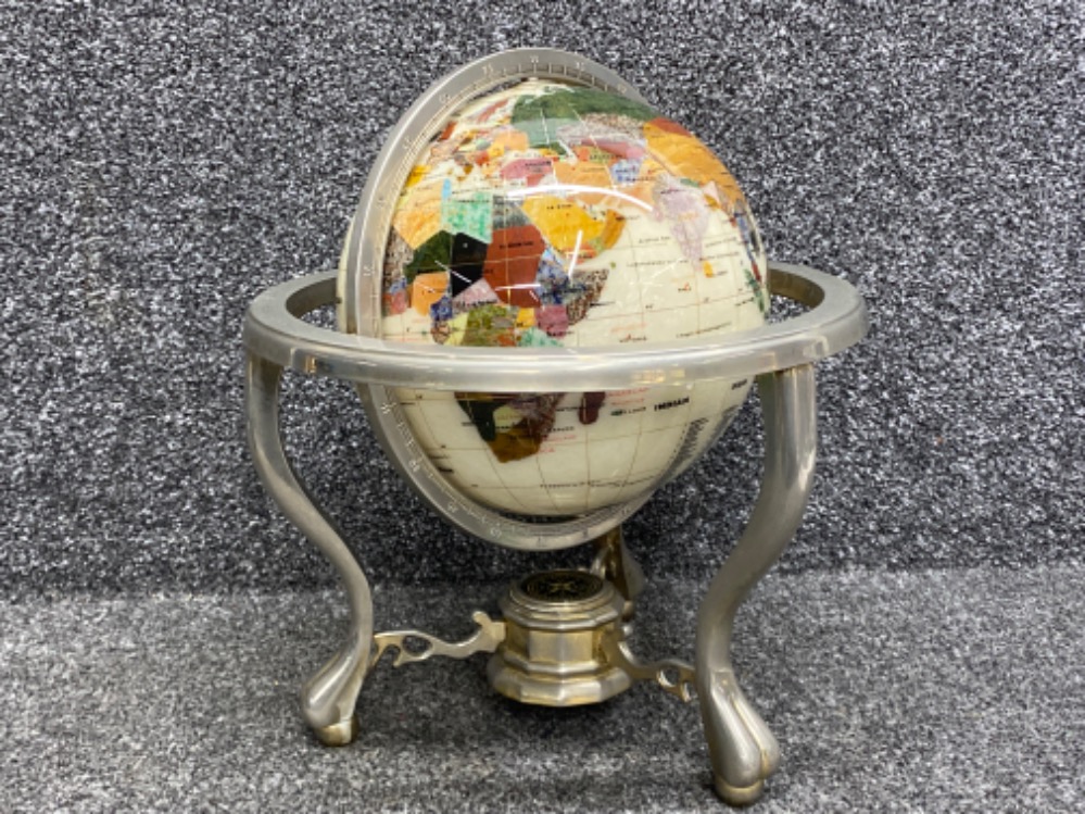 Gemstone globe with chrome effect revolving stand & built In compass to base