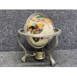 Gemstone globe with chrome effect revolving stand & built In compass to base
