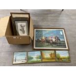 Various pictures to include a colour print after Sir Alfred Munnings, four oil landscapes etc