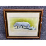 A lovely oil painting of a pair of North African white Rhinoceros’s (only 2 of the species know to