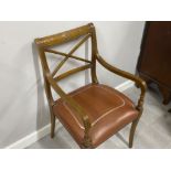 Edwardian Mahogany framed armchair with leather & metal studded seat pad