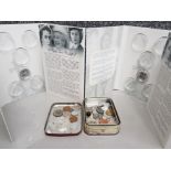 2x book albums of Royalty with starter coin in each together with a tin of coins & tokens