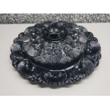 Very rare 1880's Geo Davidson & Co jet black glass butter dish with cover in the shell & coral