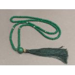 Green malachite faceted glass flapper necklace, boxed
