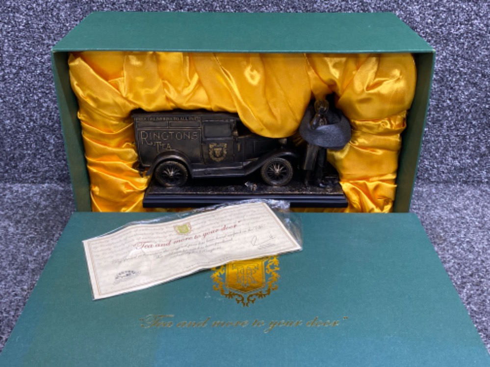 Large Bronze effect Ringtons ornament “tea and more to your door” with original box & certificate of