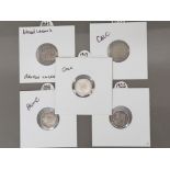 5x silver indian 2 annas coins dated 1841, 1897, 1898, 1903 & 1917