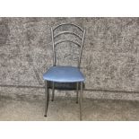 Total of 18 chrome effect framed single chairs with blue upholstered seat pads