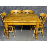 Large pine dining table & 4 chairs, 119x94cm, height 75cm