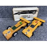 2 x wooden hand made formula 1 racing cars (1 x boxed) Designed and crafted at Rothwell training