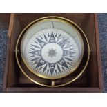 Brass Dry card compass in original slide top wooden box