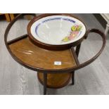 Teak framed washstand with floral patterned ceramic wash bowl