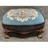 Victorian mahogany footstool with beadwork cushion 36cm wide