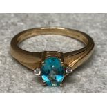 A 9ct yellow gold topaz and diamond ring size N 1/2 2.8g