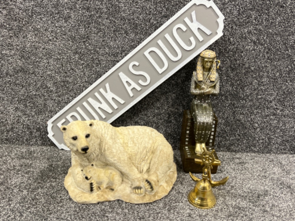 Miscellaneous items including polar bears and brass bell