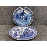 A circular charger and a willow pattern meat plate by Topimpex