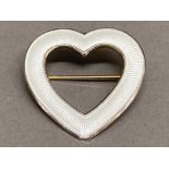 Unusual Askel Holmsen sterling silver and white enamel heart brooch 4.9g gross