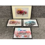 4 x framed car prints including Mustang