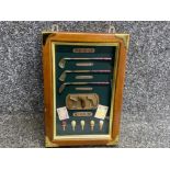 Mahogany glass display fronted hanging cabinet, with golfing themed display