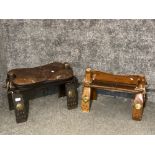 Two camel stools, one with cushion