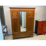 Inlaid Mahogany double door wardrobe with mirrored centre & 2 drawers beneath, 156x56cm, height