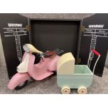 Dart board wall case along with childs toy pram and bike