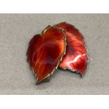 David Anderson sterling silver and red enamel rare double leaf brooch 6.5g gross
