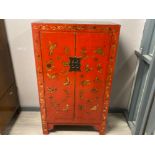 Fabulous red lacquer Chinese wedding cabinet with pin lock, 70x40cm, height 120cm