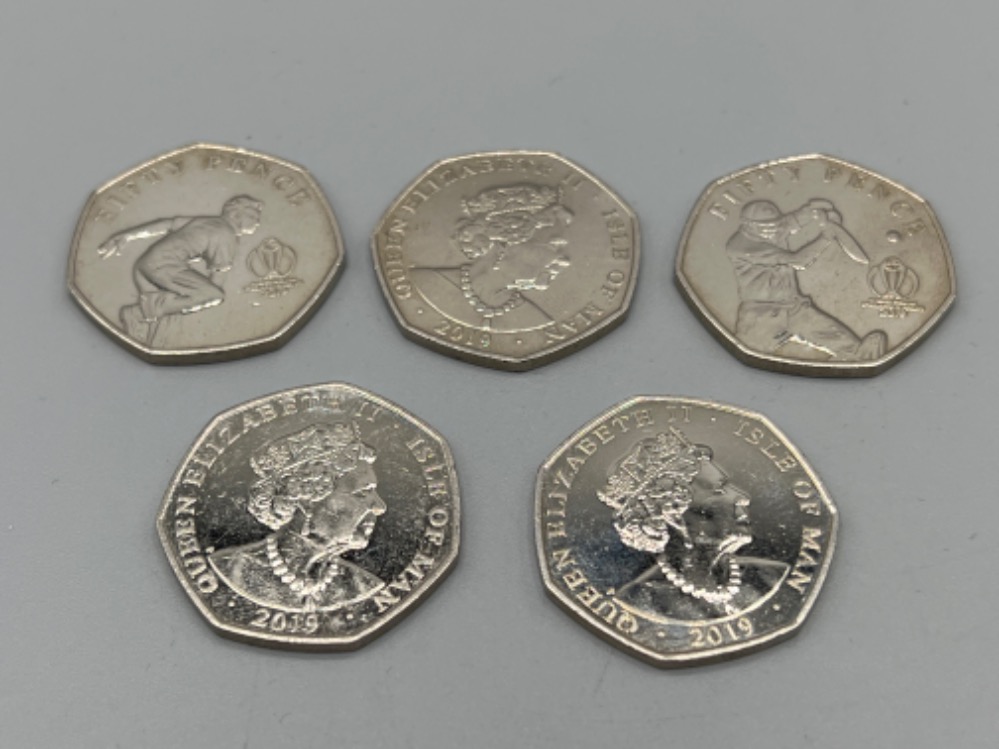 Coins set of 5 50p coins cricket World Cup England and Wales - Image 2 of 2