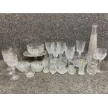 Cut glassware to include four wine glasses by Galway, fruit bowls, tazza etc