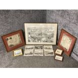 A quantity of pictures to include a map of Northumberland and Durham, engravings etc x12