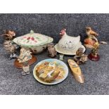 Owl figurines by Leonardo Collection etc a chicken tureen by The Juliana Collection etc