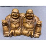 Large hand carved hardwood Netsuke in the form of Two Buddha’s, length 5.5cm x height 3cm
