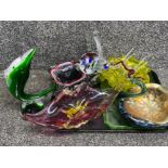 Tray lot of miscellaneous glass including Josef Hospodka bowl, Murano style basket, fish ornament