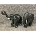 Two heavy carved wood elephants