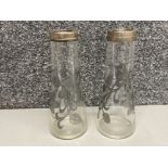 A pair of silver rimmed and gilt glass vases 20.5cm high (hallmarks rubbed)