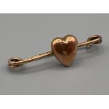 Vintage 9ct gold heart pin clip. 1.2g